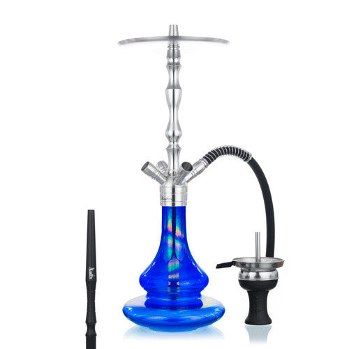 Chicha Aladin MVP 500 Full Shiny Blue Premium en acier inoxydable avec vase en verre bleu