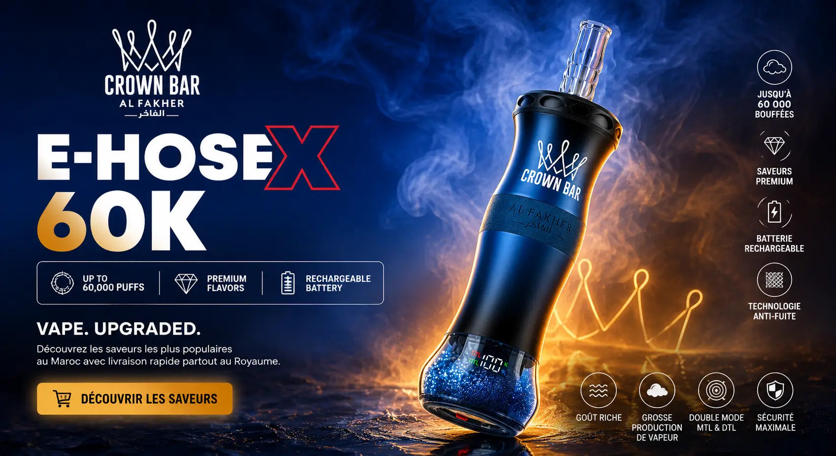 Al Fakher Crown Bar E-HOSE X 60K | shisha.ma