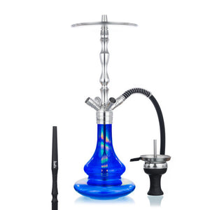 Chicha Aladin MVP 500 Full Shiny Blue Premium en acier inoxydable avec vase en verre bleu