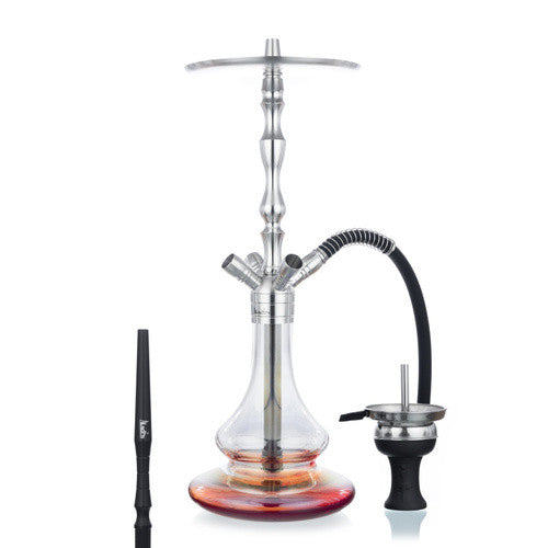 Chicha Aladin MVP 500 Shiny Bottom Red en acier inoxydable avec vase en verre transparent