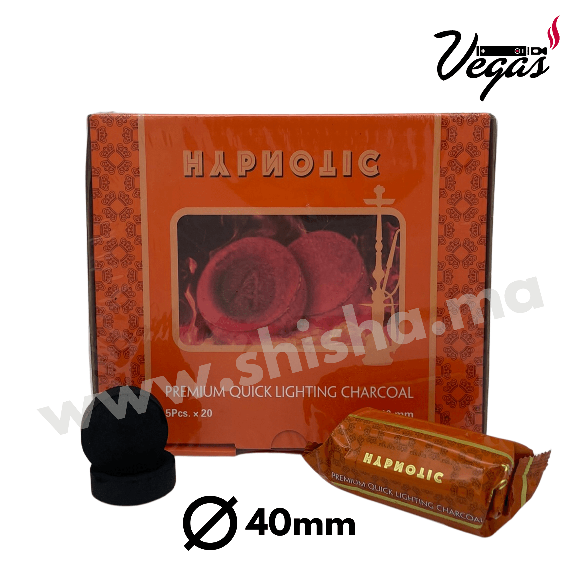 Charbon 40mm HYPNOTIC 100 pièces - shisha.ma